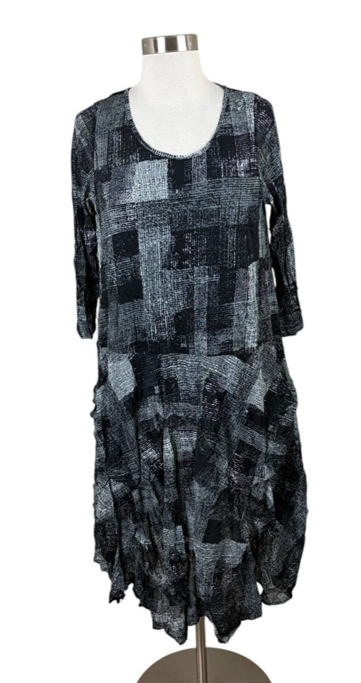 Comfy USA NEW Black Gray Plaid Gina Dress Size S Artsy Lagenlook